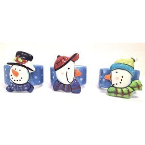 Whole Home Harmony Snowman 3D Face Napkin Rings Set of 3 Multicolor
